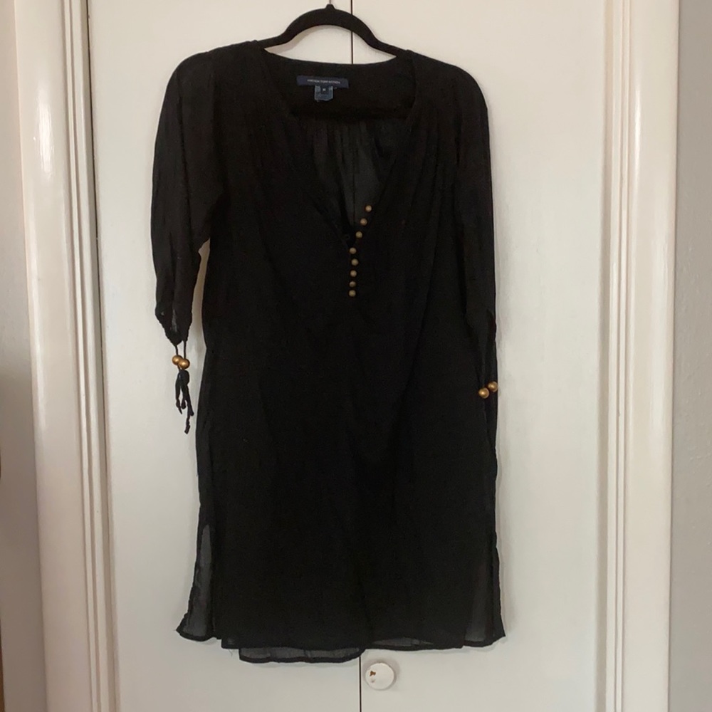 Sheer cotton swimsuit coverup w/ gold bead detail